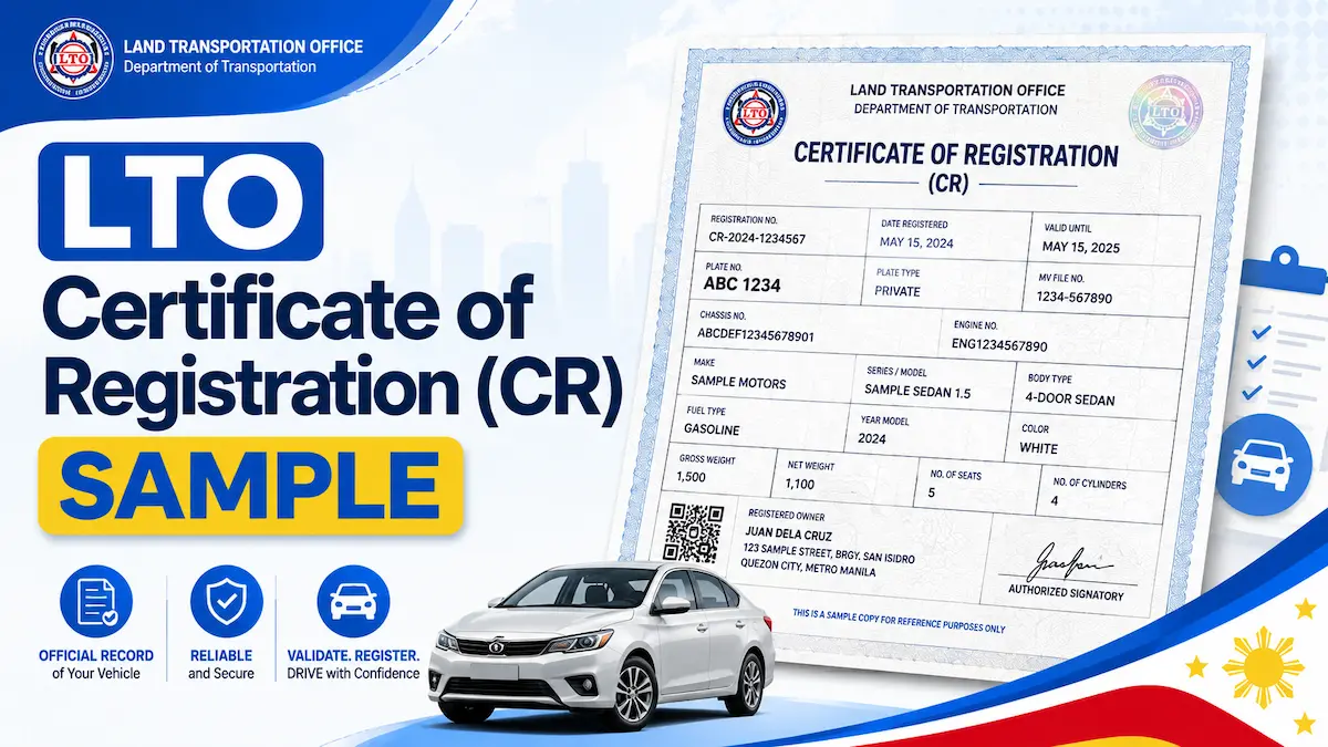 LTO Certificate of Registration (CR) Sample